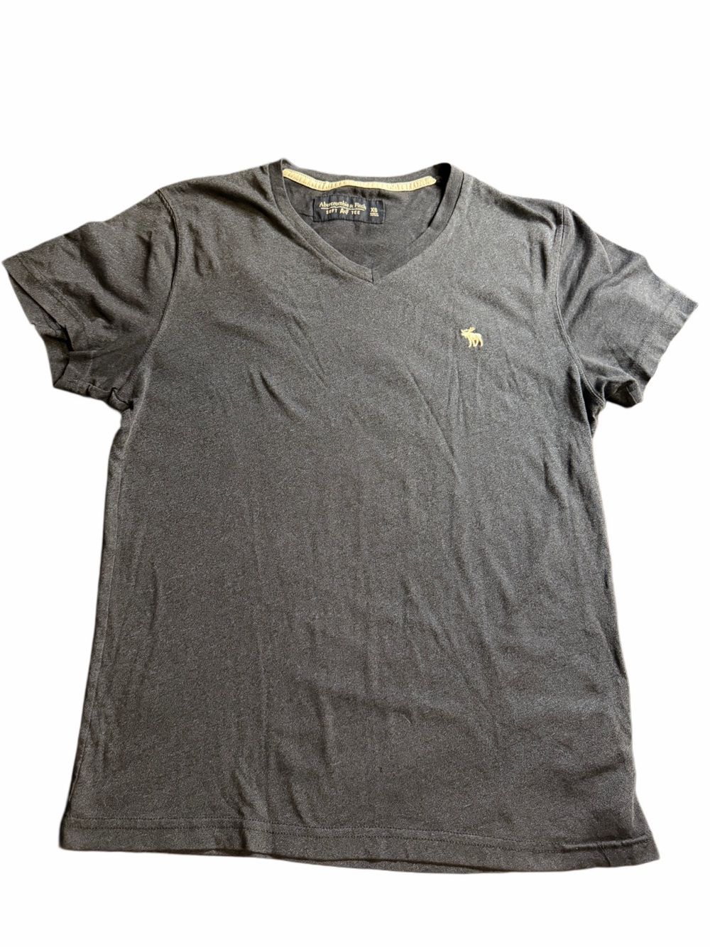 Abercrombie & Fitch Charcoal V-Neck Tee with Gold Moose Logo